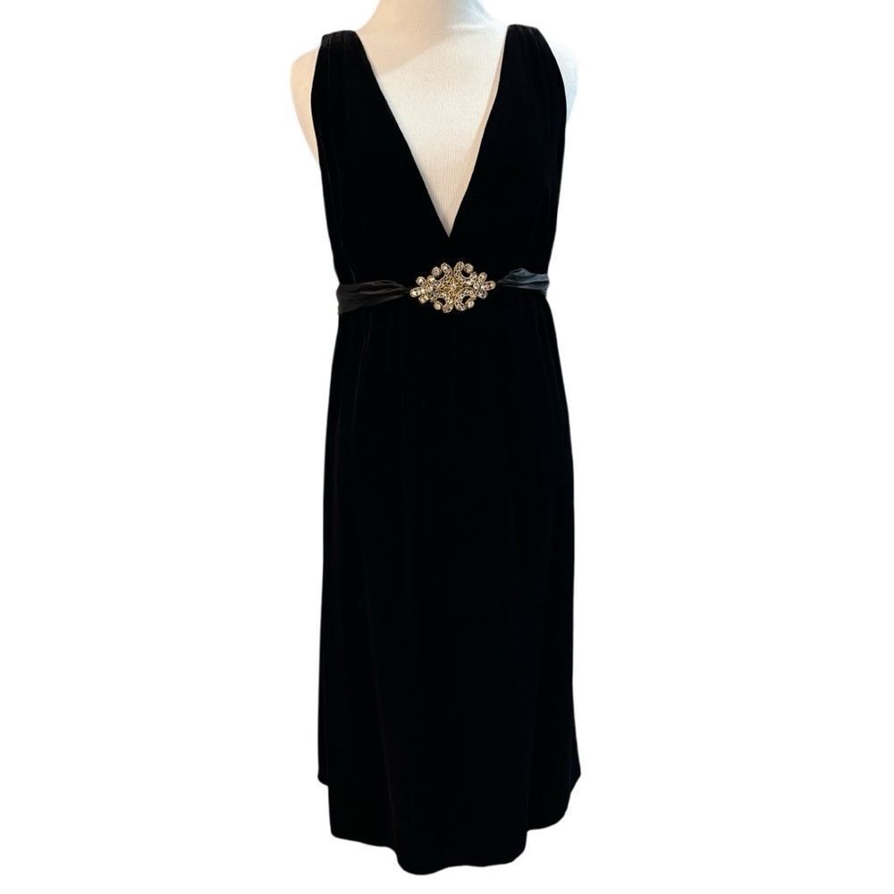 Vintage Laundry By Shelli Segal Black Velvet Rhinestone Midi Dress Sz 12